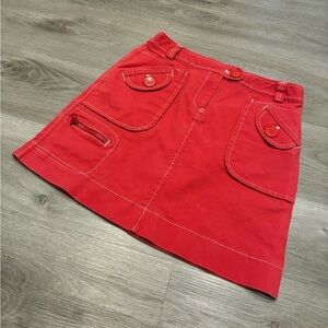 Size 6 Anthropologie Sitwell Coral Pink Stretch Denim A-Line Mini Skirt